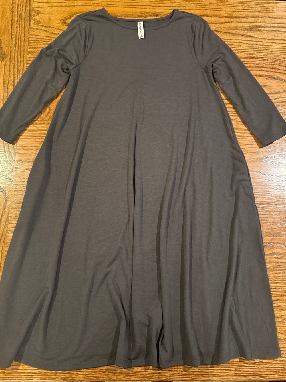 Zenana Outfitters Quarter Sleeve Dress with Pockets in Charcoal Gray